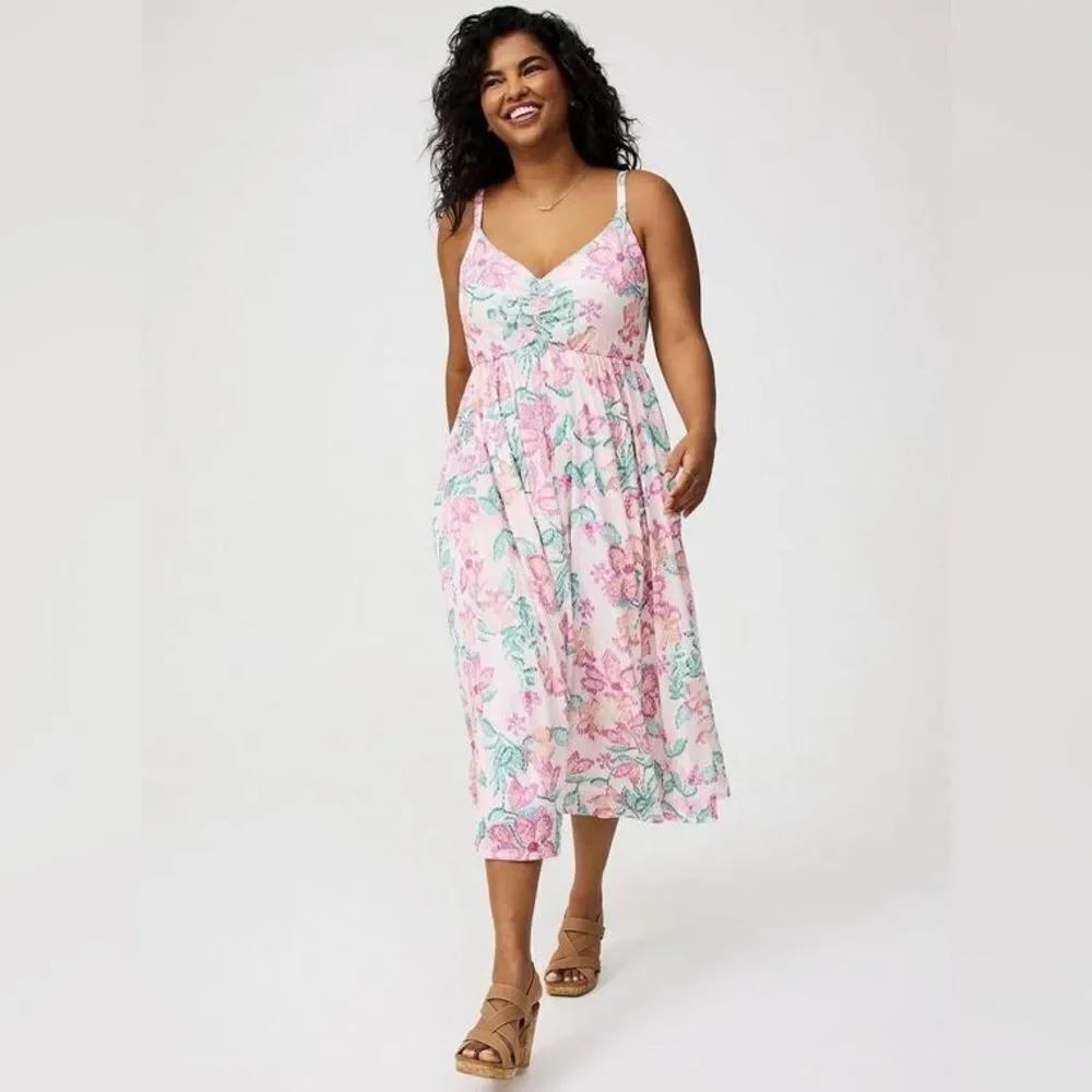 Torrid Sleeveless Tie-Back Midi Dress Allie Floral Multi Size 3/3X